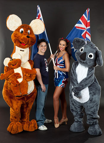 Jayden, Shikye, Cuddles the Koala and Hopper the Kangaroo